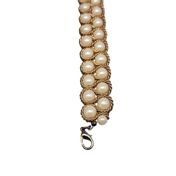 Vtg Vermeil Imitation Pearl Double Woven Row Bracelet Gold on Sterling Silver - Picture 12 of 14